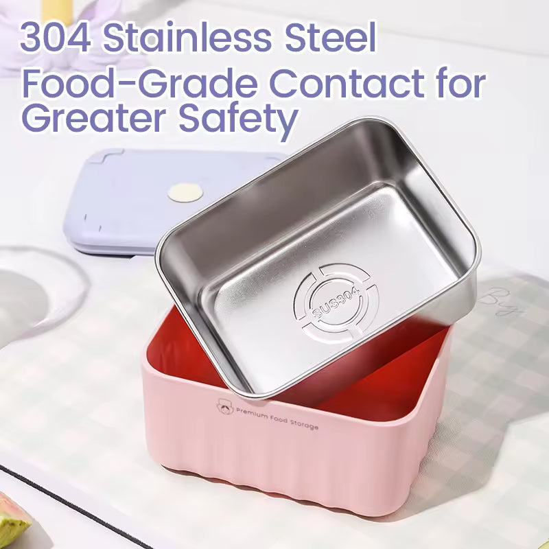 Stainless Steel Food Storage Container Set, Purple, Suitable For Refrigerator And Outdoor Use, With Carrying Case