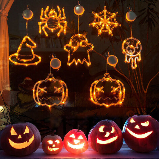 Halloween Window Hanging Lights | LED Spider, Pumpkin & Ghost Decorations