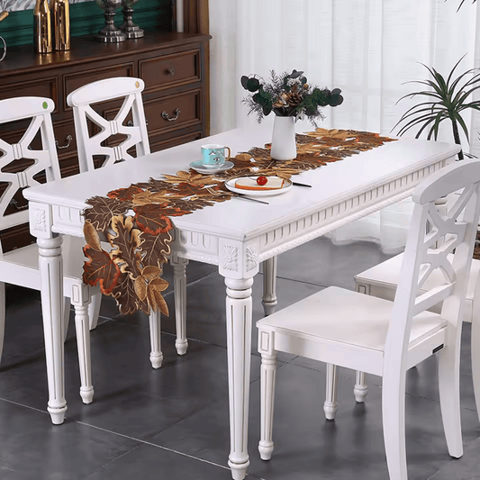 Autumn Maple Leaf Embroidered Table Runner – Rustic Thanksgiving & Fall Table Decor
