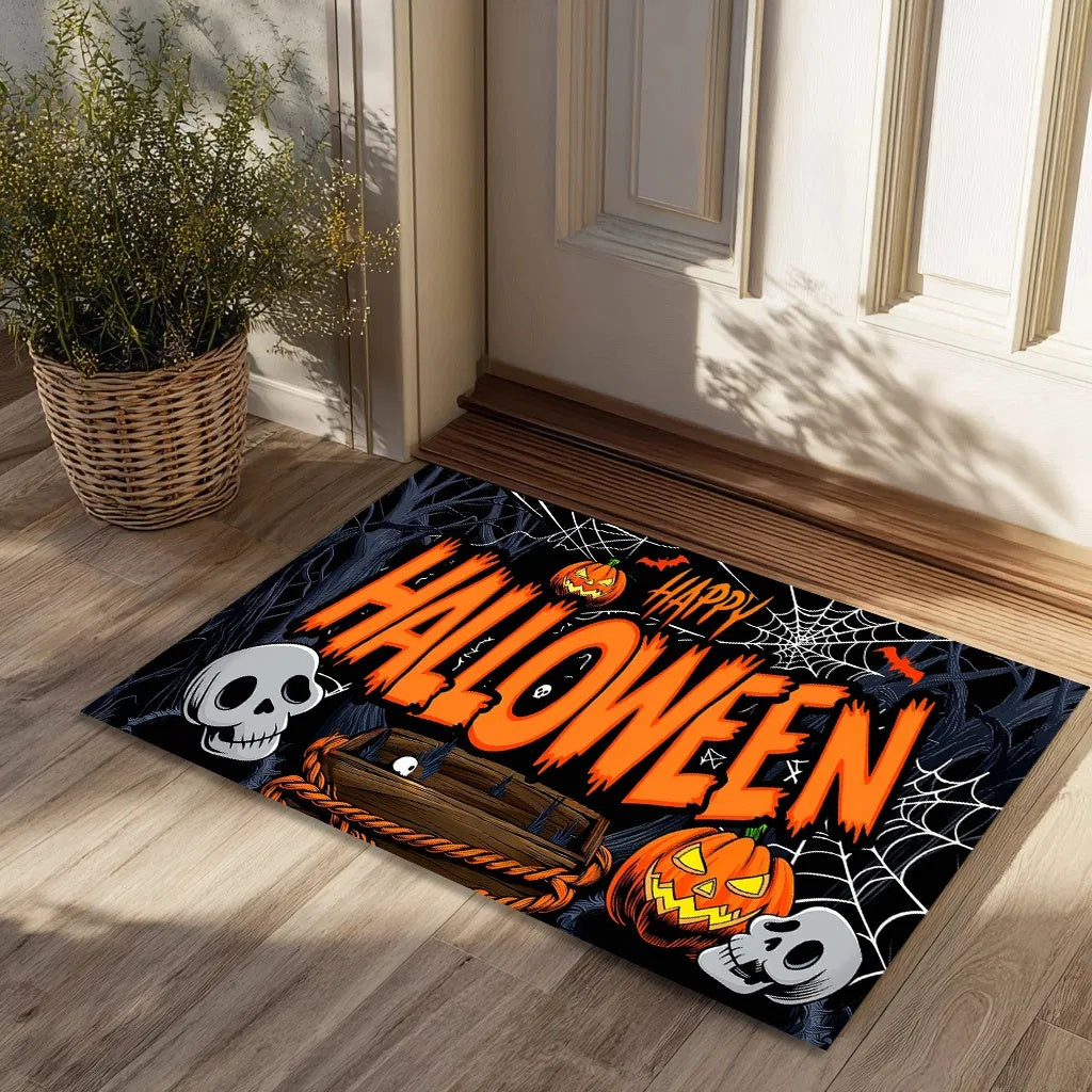 Halloween Pumpkin Ghost Doormat | Non-Slip Absorbent Home Decor Rug