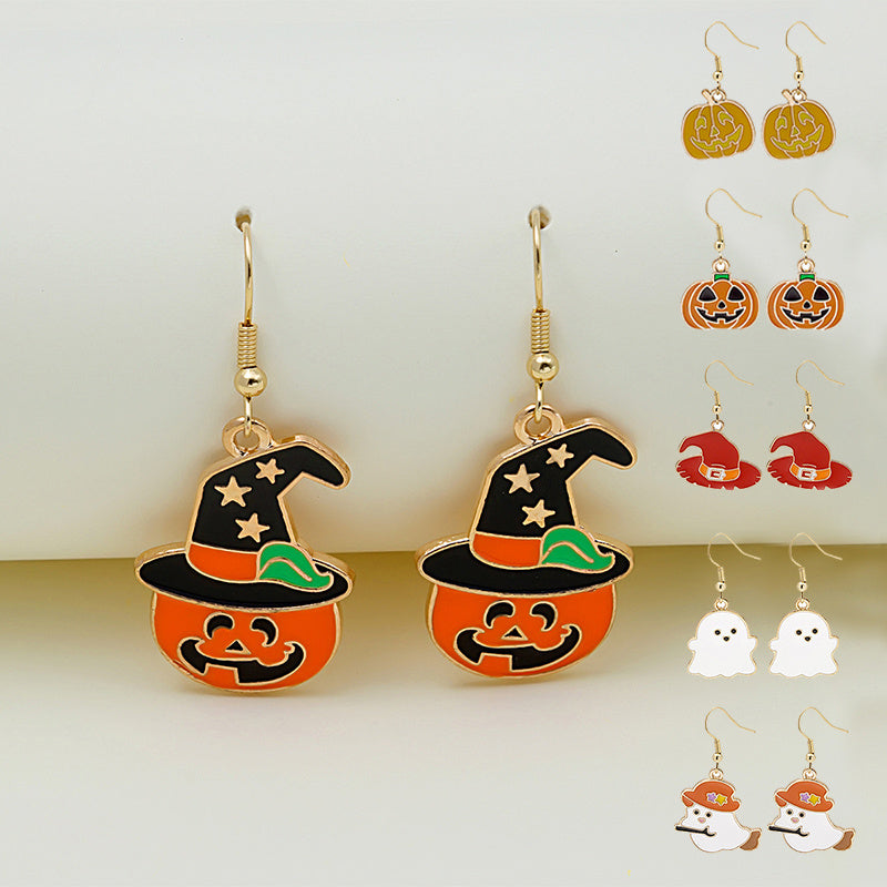 Halloween Pumpkin Earrings | Cute Spooky Oil Drip Alloy Jewelry