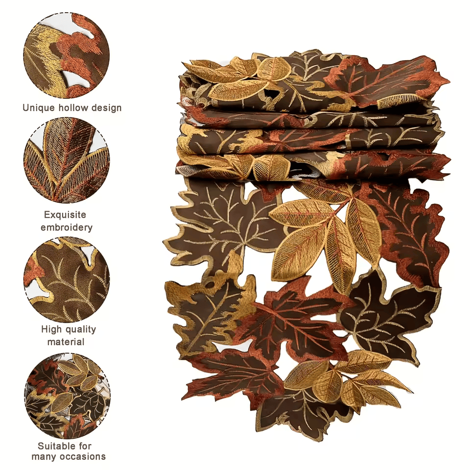 Autumn Maple Leaf Embroidered Table Runner – Rustic Thanksgiving & Fall Table Decor